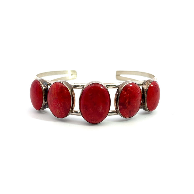 Sterling Silver 5 Stone Red Turquoise Cuff Bracelet