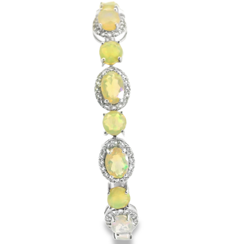 Sterling Silver Faceted Opal & CZ Bracelet