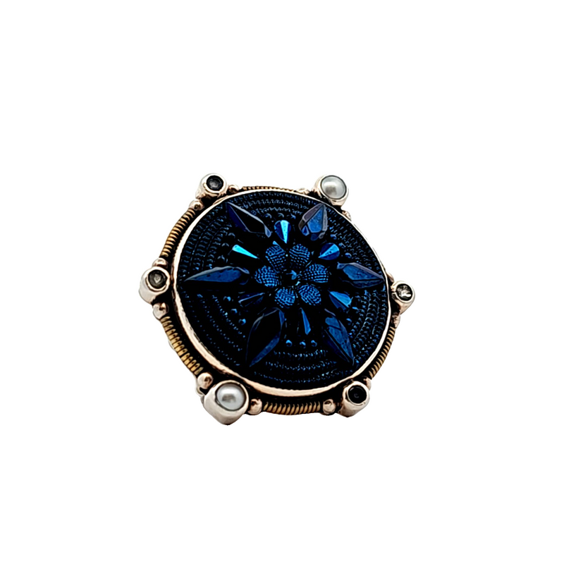 Sterling Silver & Brass Large Flower Designer Ring