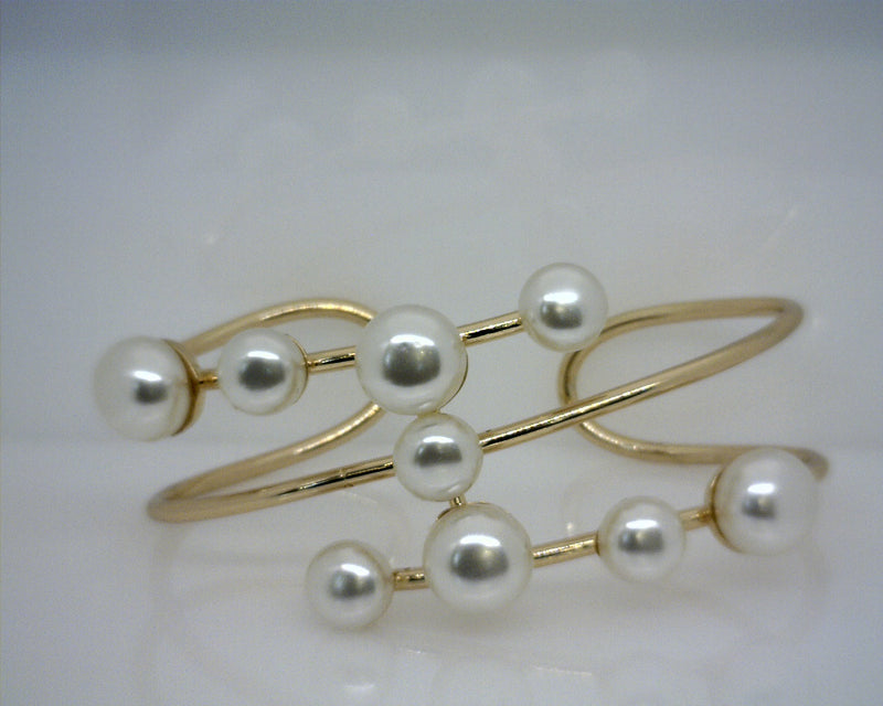 18K YG Plate Multi Row Pearl Cuff