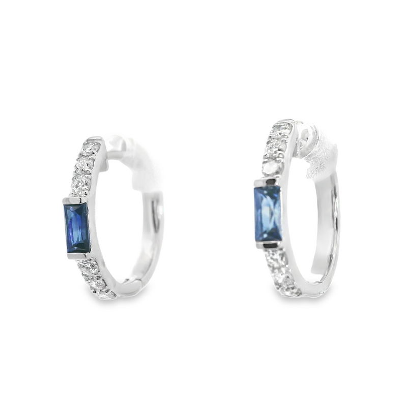10K WG Sapphire & Diamond Hoop Earrings