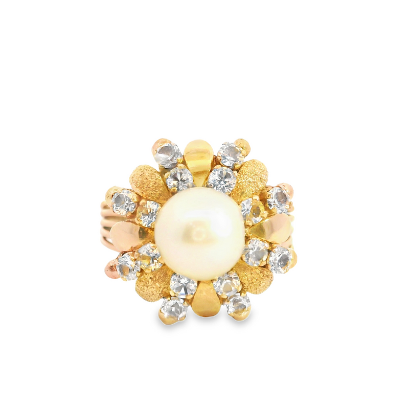 10K YG Pearl & White Sapphire Ring