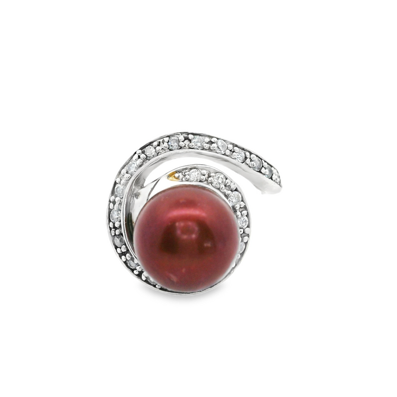 Sterling Silver Dyed Pearl Ring with CZ's Size 5