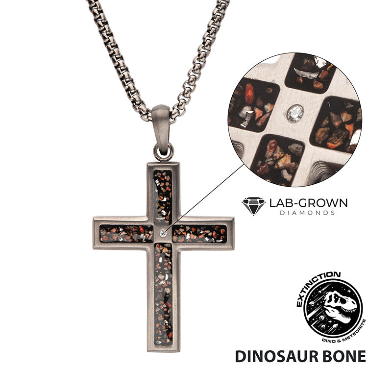 Steel Matte Finish Black Dinosaur Bone Inlay Pendant