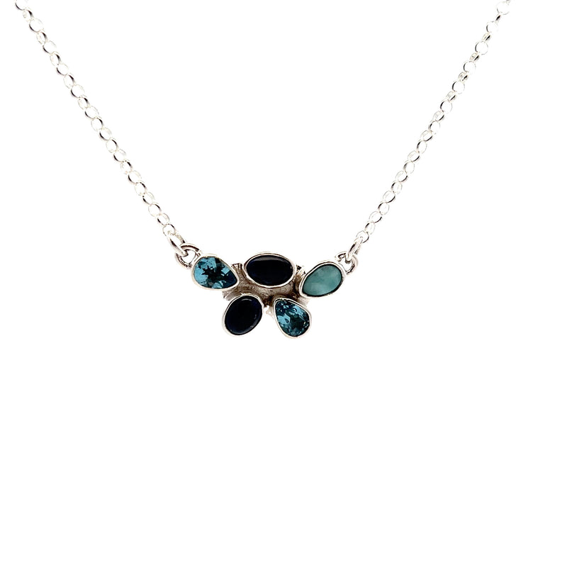 Sterling Silver Larimar, Blue Topaz & Kyanite Necklace