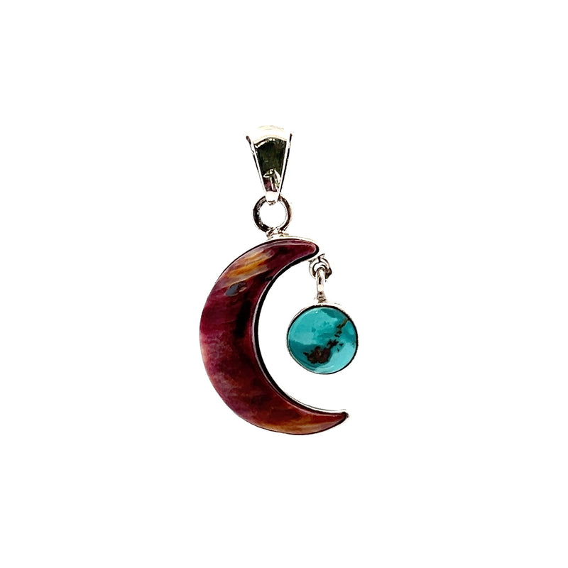 Sterling Silver Spiny Oyster Shell & Turquoise Moon Pendant