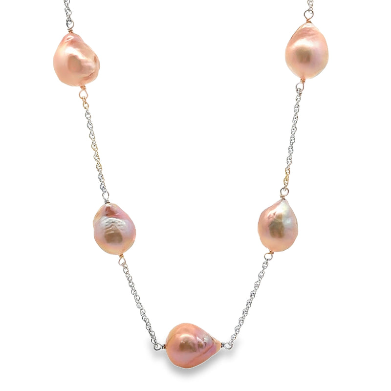 Sterling Silver Station Pearl Necklace 18