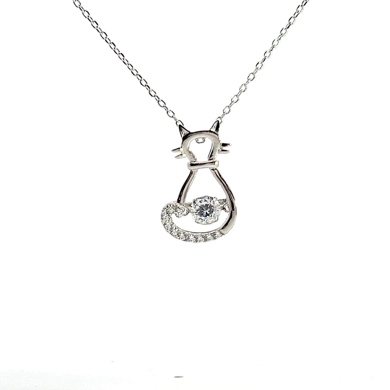 Sterling Silver CZ Cat Pendant