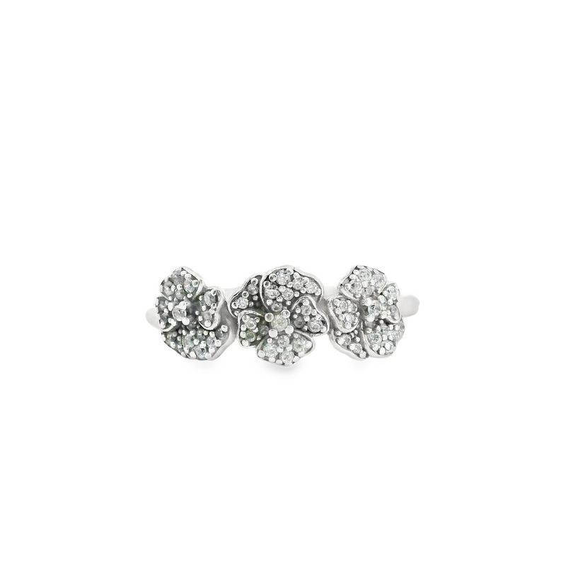 Pandora Sterling Silver 3 Flower CZ Ring