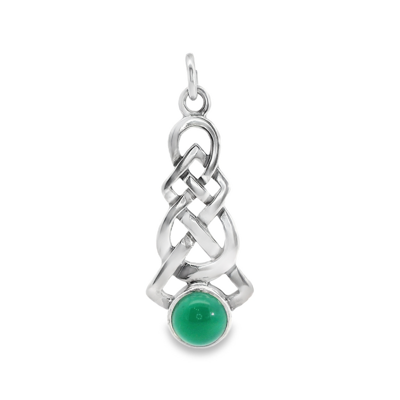 Sterling Sliver Celtic Pendant with Green Agate