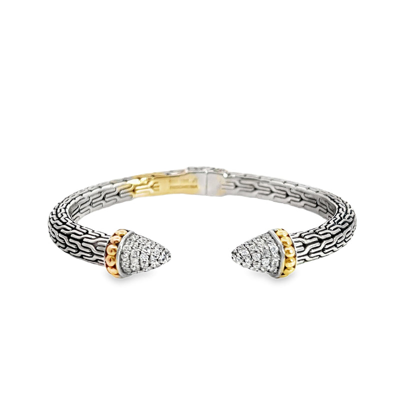 Sterling Silver & 18K YG White Sapphire Cuff Bracelet