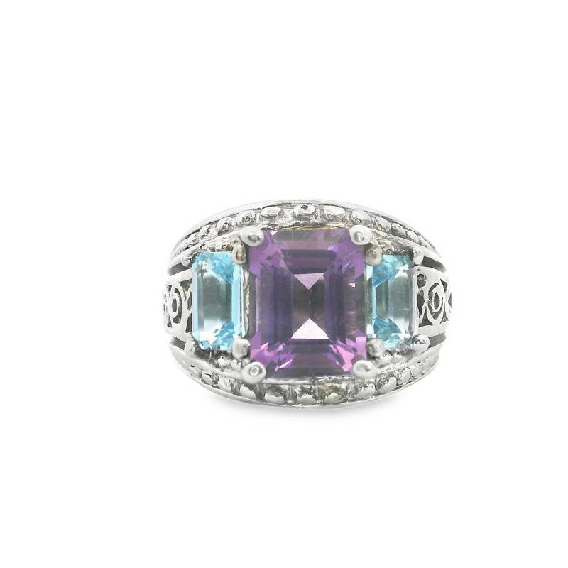 Sterling Silver Blue Topaz & Amethyst Ring