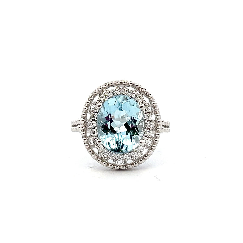14K WG Aquamarine & Diamond Ring