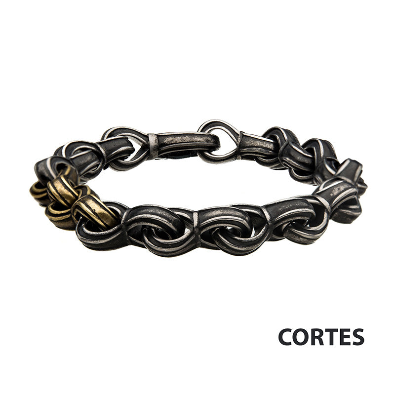 Antiqued Gun Metal Steel & Gold IP Curb Chain Link Bracelet
