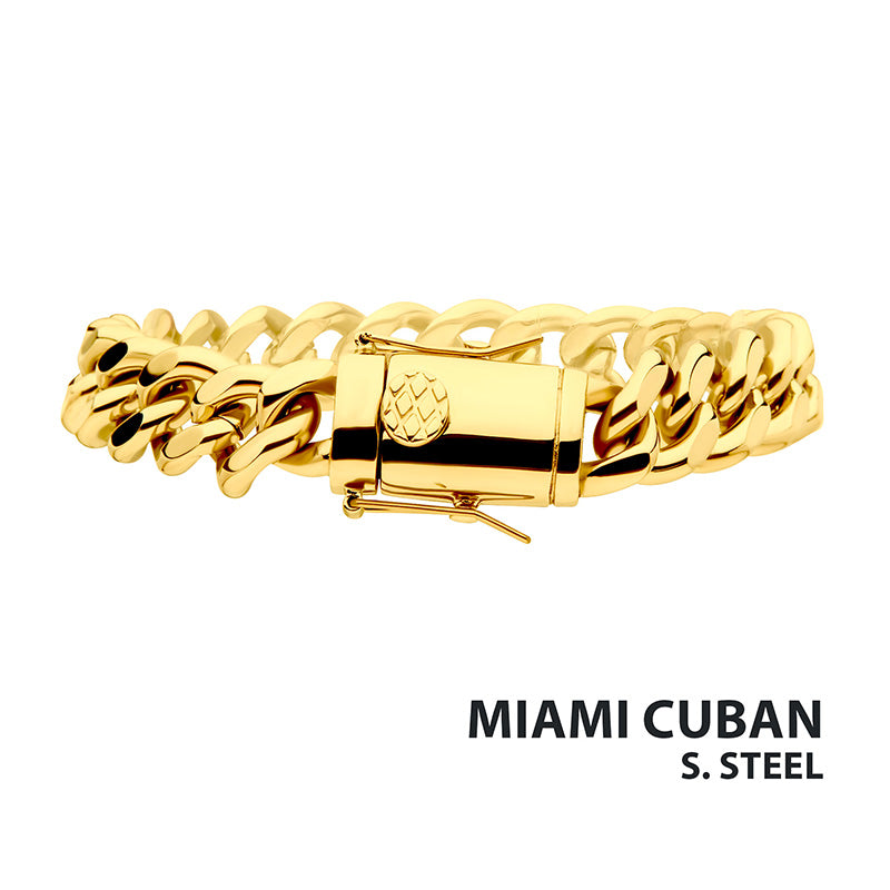 12mm 18Kt Gold IP Miami Cuban Chain Bracelet