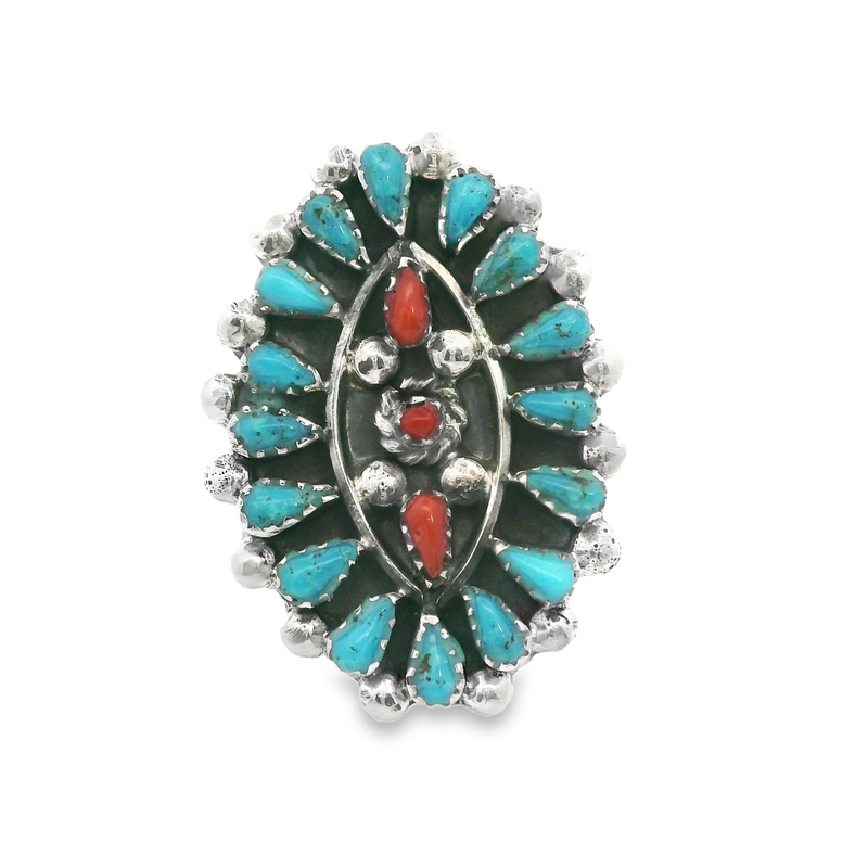 Sterling Silver Turquoise & Coral Ring