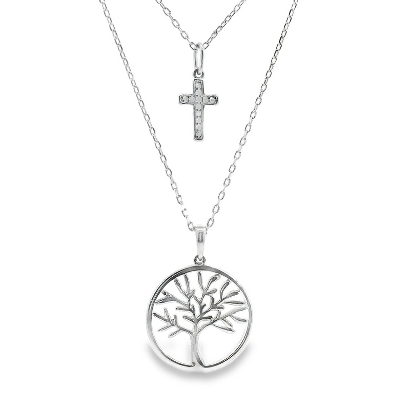 Sterling Silver Cross & Tree of Life Necklace