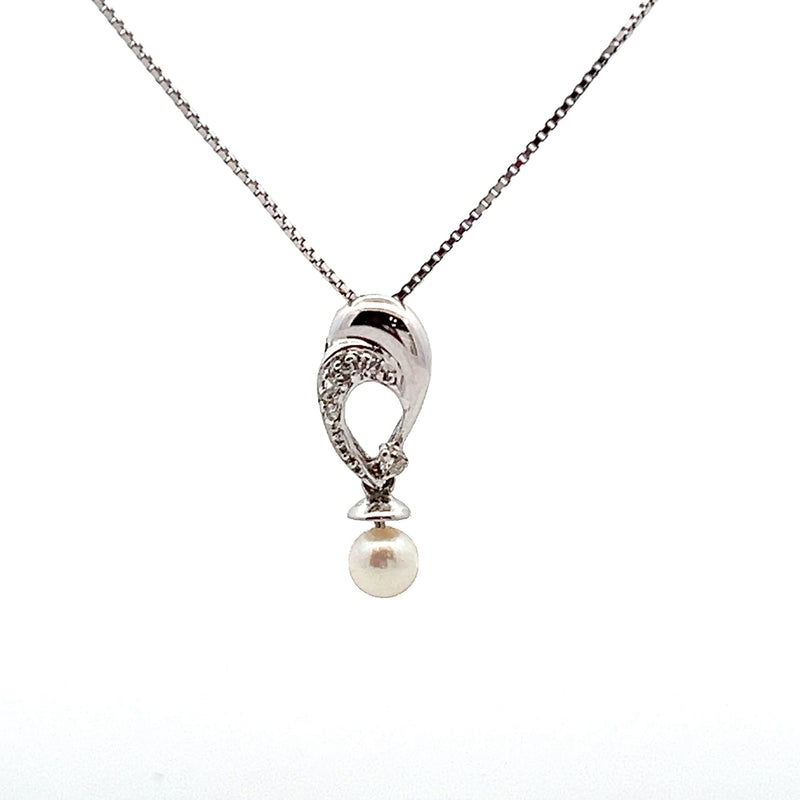 10K White Gold Pearl & Diamond Necklace