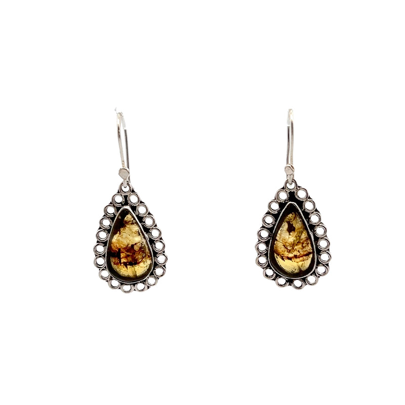 Sterling Silver Mayan Amber Earrings