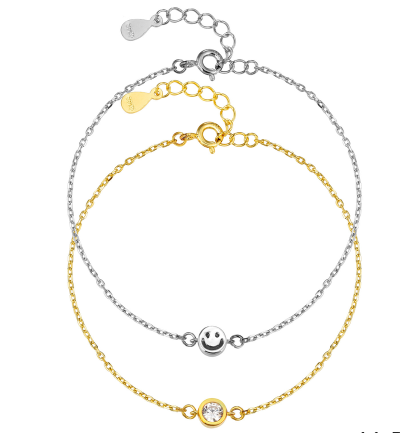Gold Plated Sterling Silver CZ & Smile Bracelet