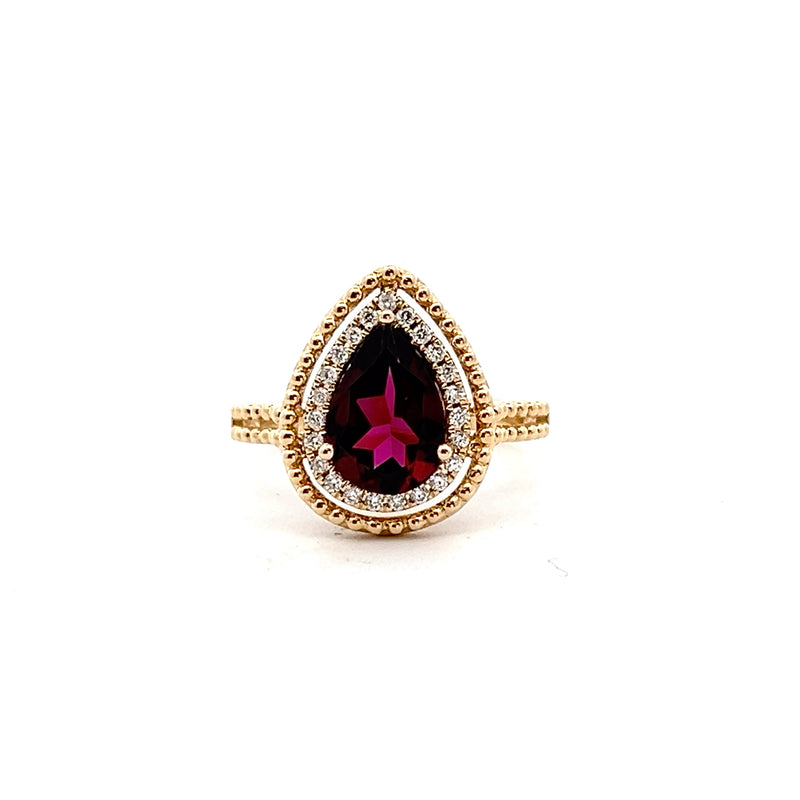 14K YG Garnet & Diamond Ring