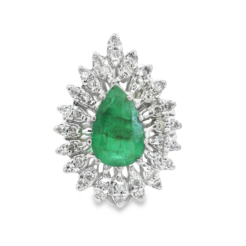 14K WG Emerald & Diamond Ring