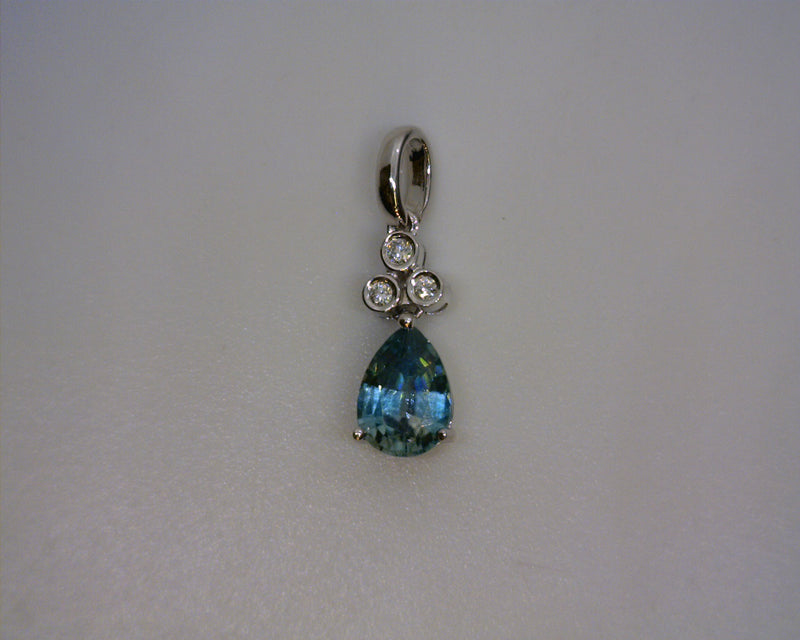 14K WG Blue Zircon & Diamond Pendant Zircon=1.03 CT CT Dia=0.03 CT TW