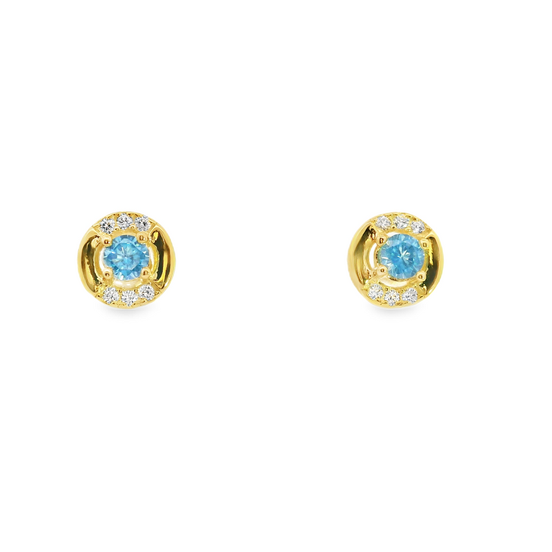 Gold Plated Sterling Silver Turquoise & CZ Stud Earrings
