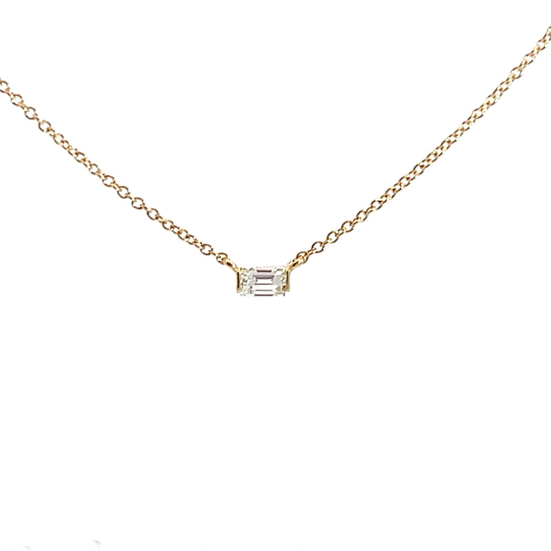 14K YG Baguette Solitaire Diamond Necklace