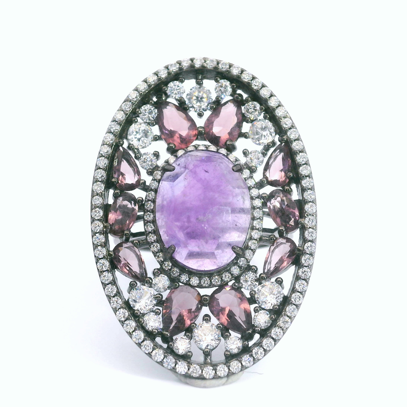 Sterling Silver Amethyst & CZ Ring