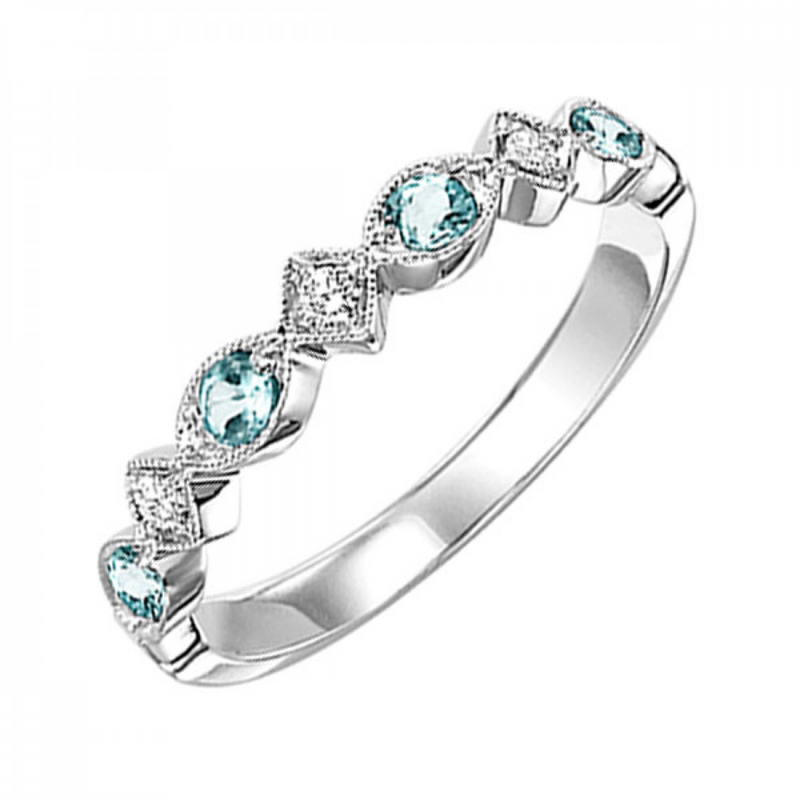 10K WG BLUE TOPAZ & DIAMOND RING BT=0.19 CT DIA=0.06 CT