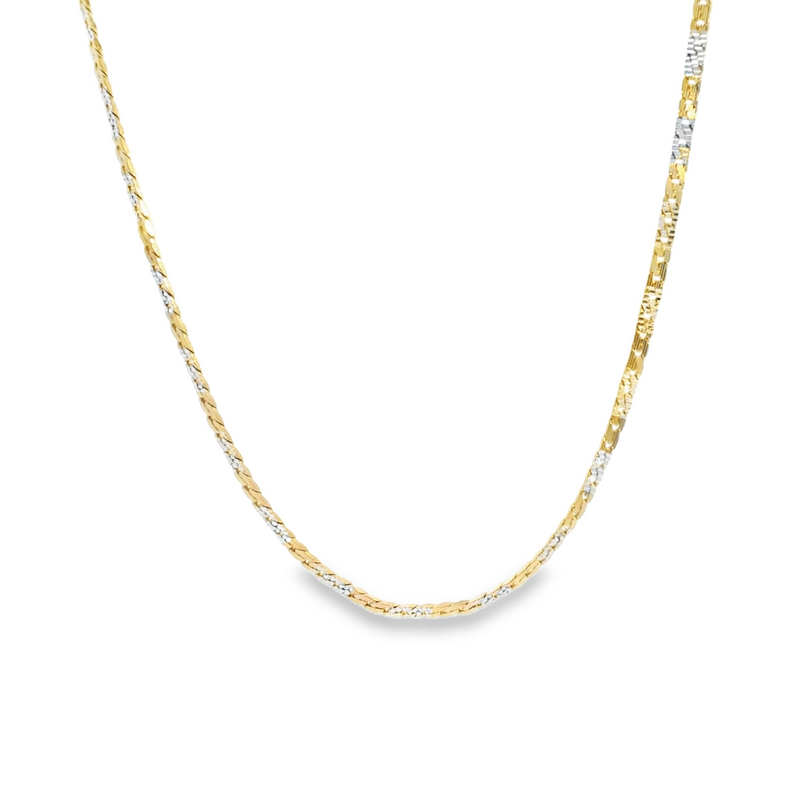 14K Two Tone Flat Diamond Cut Curb Chain 22.5