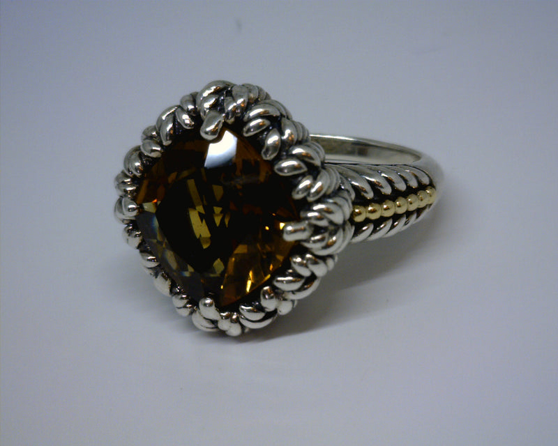 18K YG/SS QUARTZ RING