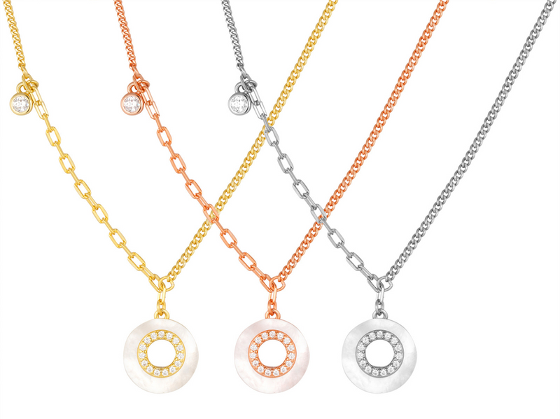 Gold Tone Mother of Pearl & CZ Necklace