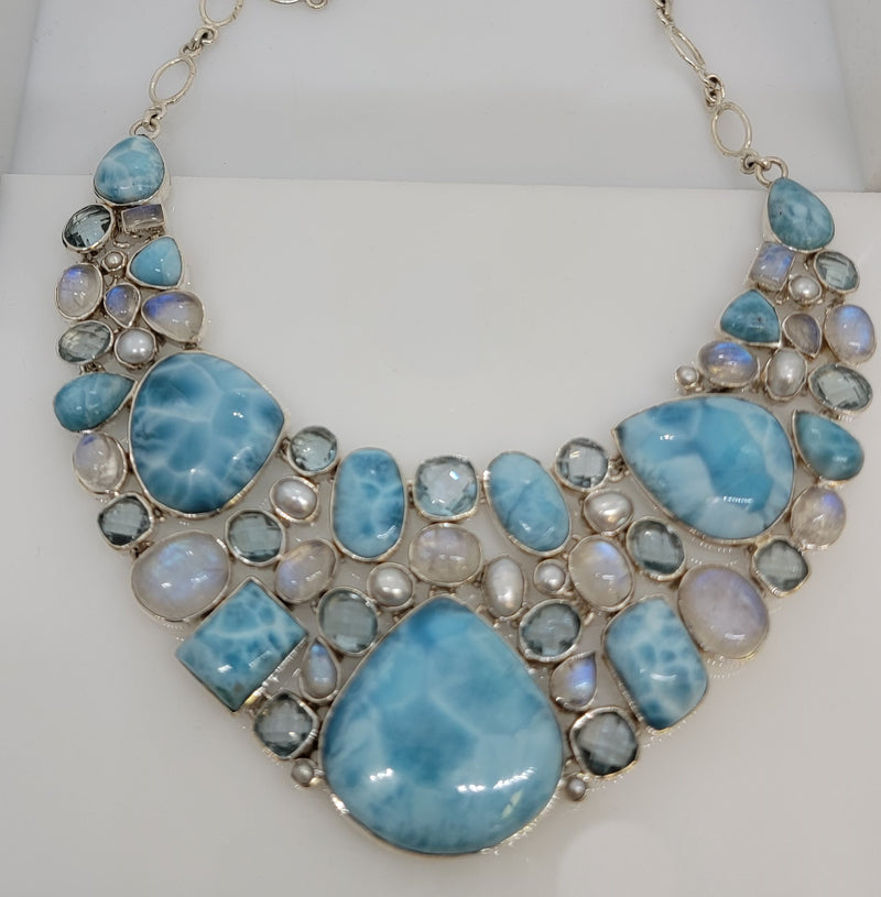 STERLING SILVER LARIMAR, PEARL