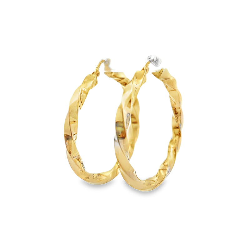 14K YG Twisted Hollow Hoop Earrings