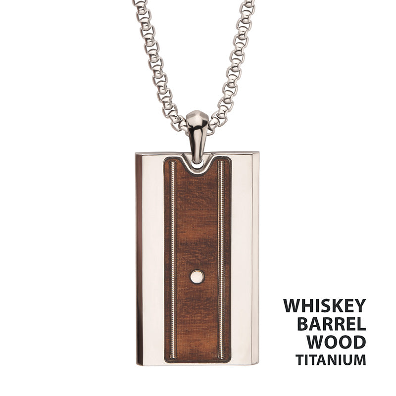 Titanium & Whiskey Barrel Wood Inlay with Embedded Guitar String Pendant