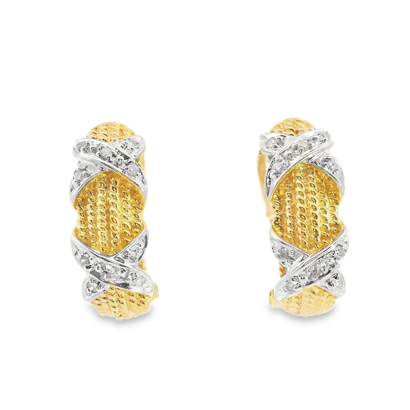 14K Two Tone Diamond Earrings