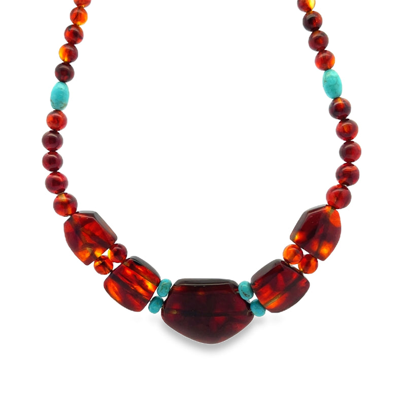 Jay King Cherry Amber & Turquoise Necklae