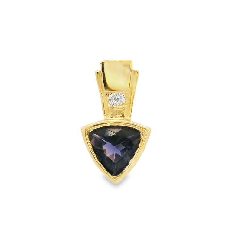 14K YG Iolite & Diamond Pendant