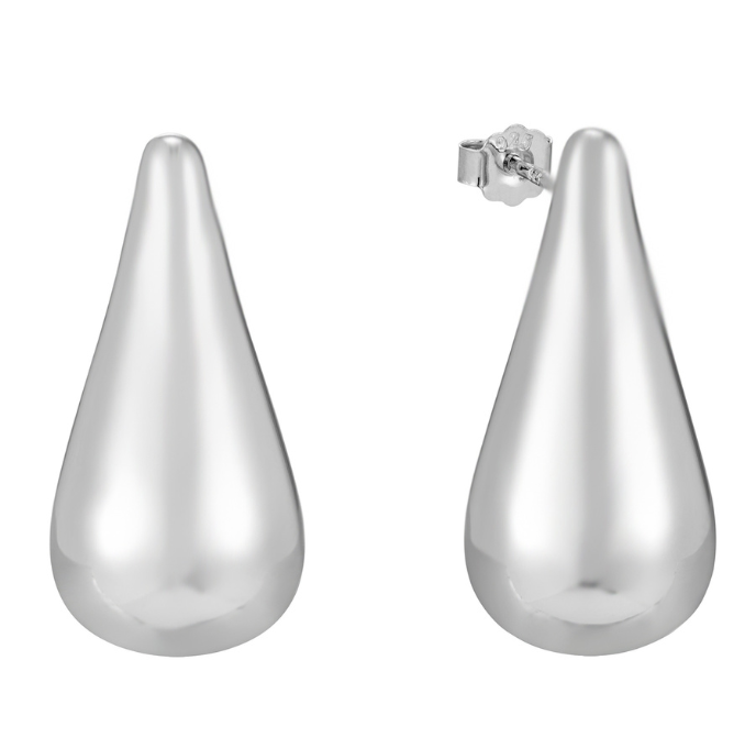 Sterling Silver Large Teardrop Stud Earrings