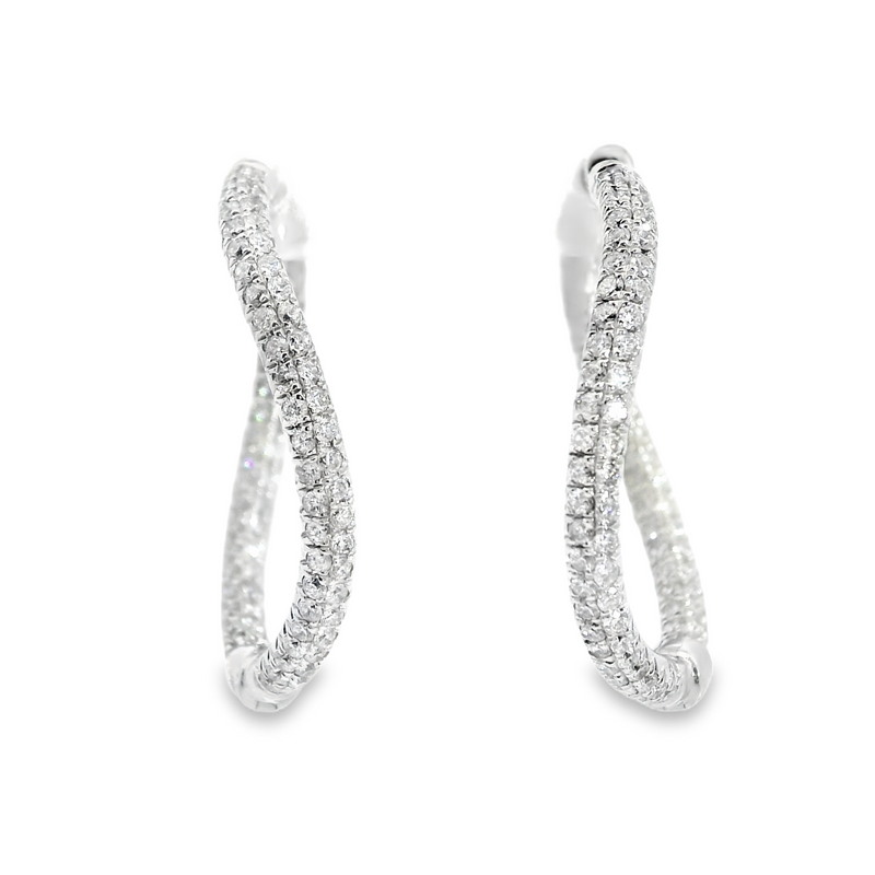 14K WG Pave Wave Hoop Earrings