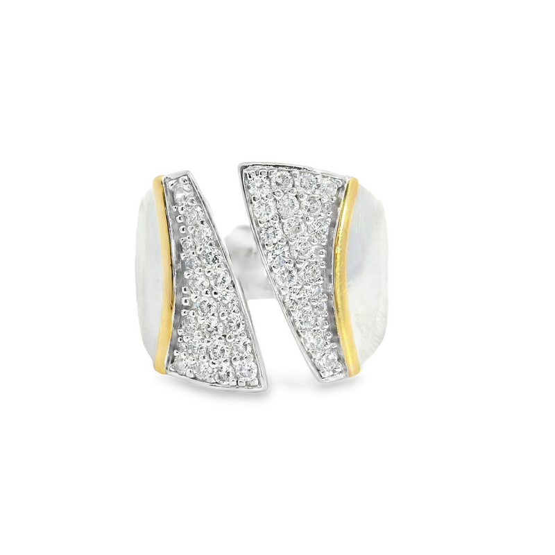 Sterling Silver & YG Plate CZ Ring Size 6