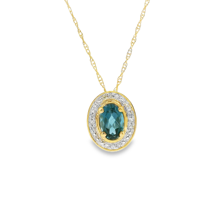 10K YG London Blue Topaz & Diamond Pendant