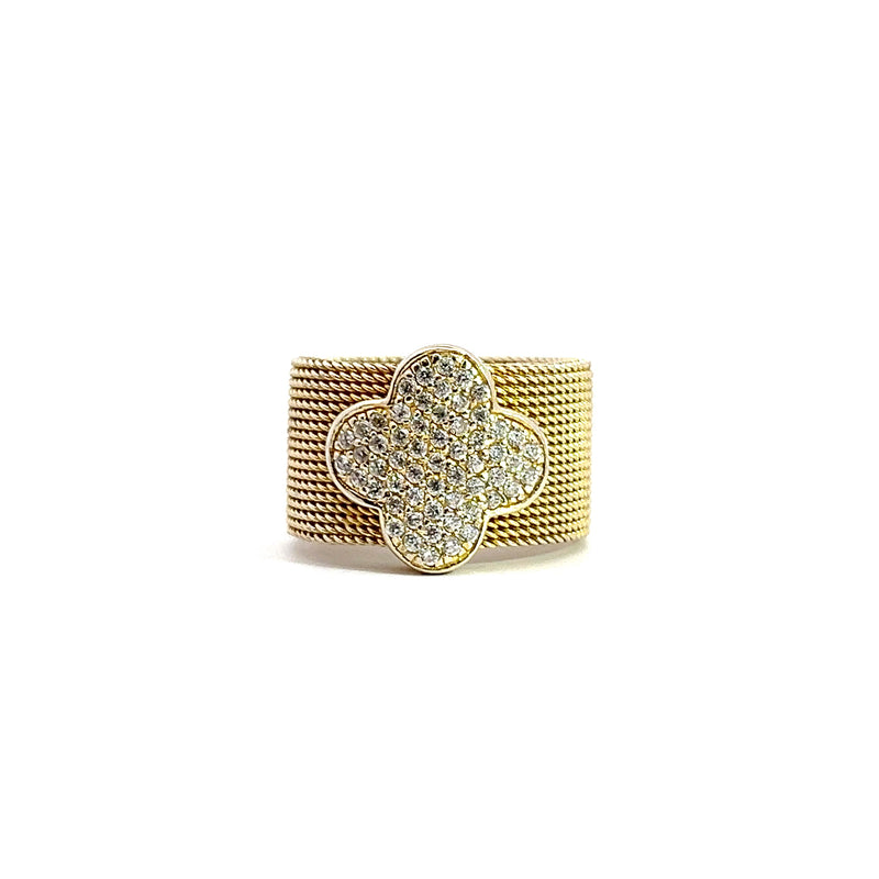 Gold Plated Stainless Steel & Mesh CZ Ring