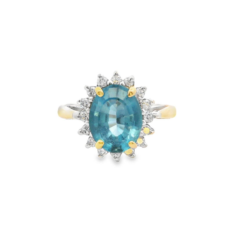 14K YG Blue Topaz & Diamond Ring