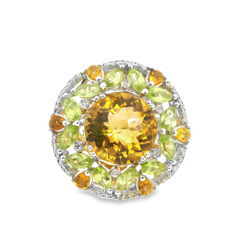 14K WG CITRINE/PERIDOT/DIAMOND RING