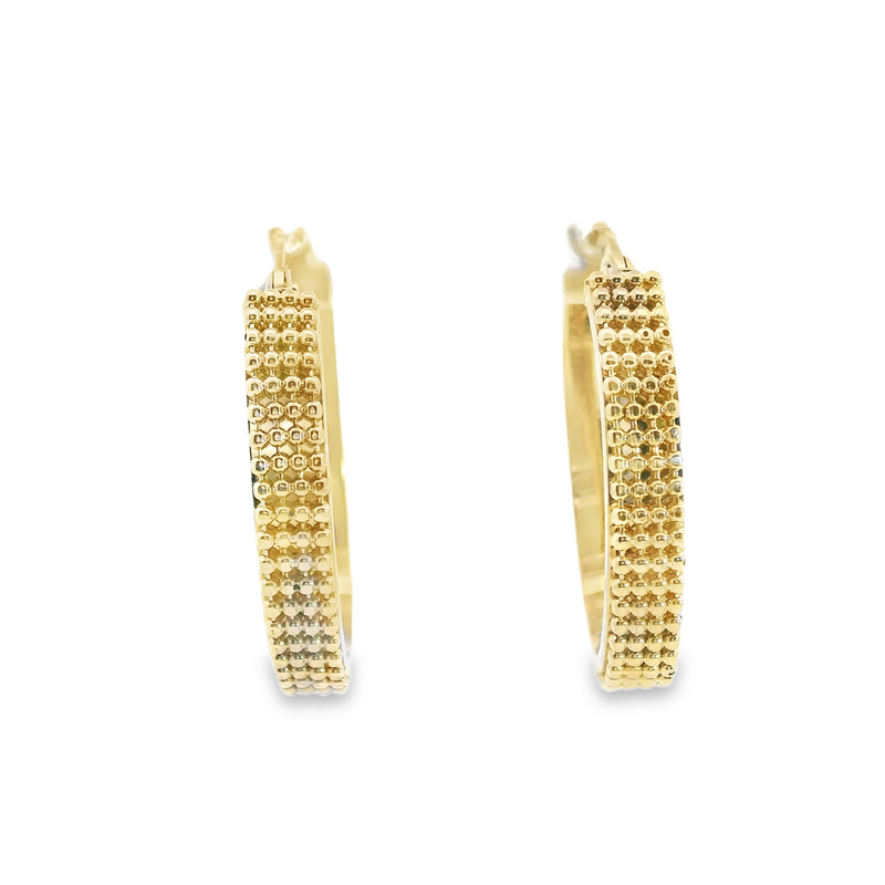 14K YG Beaded Oval Hoop Earrings