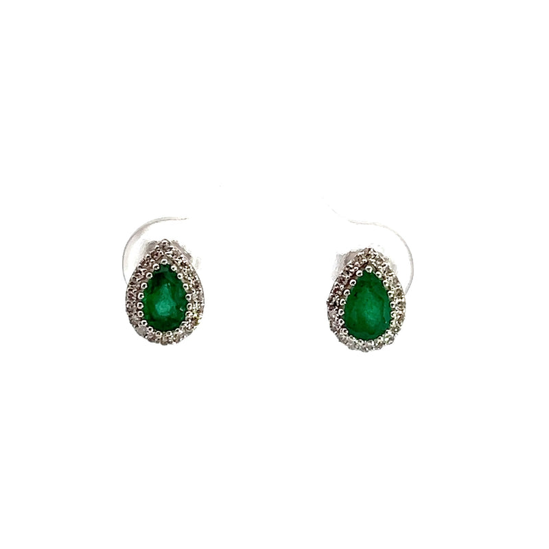 14K WG Emerald & Diamond Stud Earrings