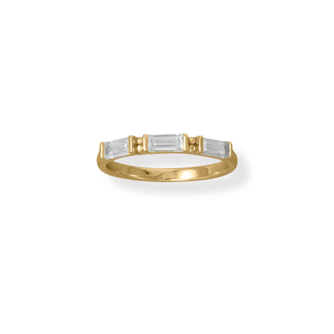 14 Karat Gold Plated White Baguette CZ Ring